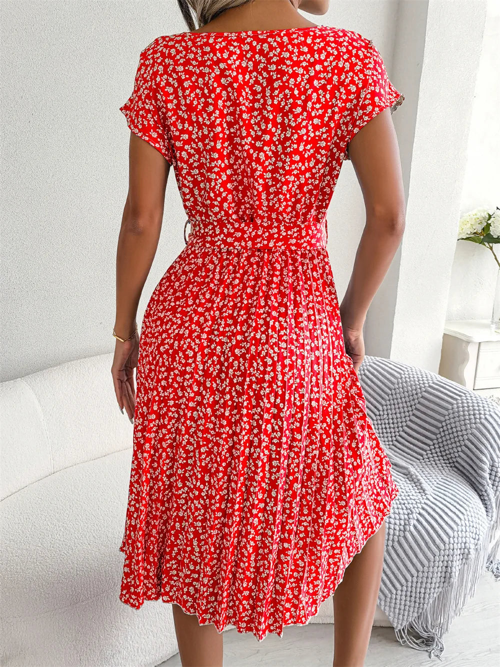 Women's Chic Floral Pleated A Line Dress