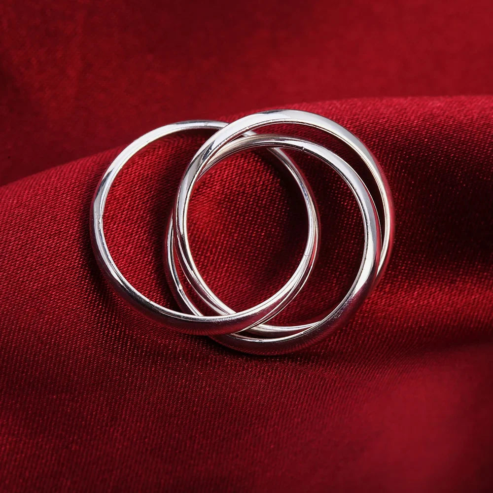 925 Sterling Silver Three Round Woman Rings