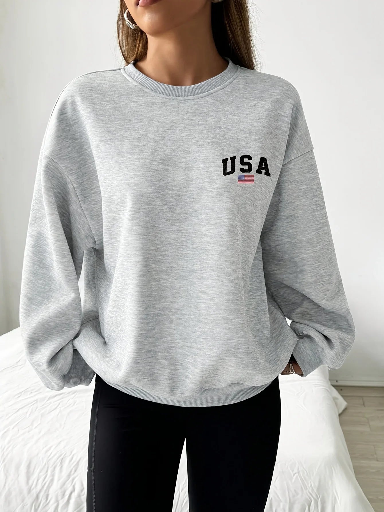 Women's Casual USA Print Pullover Sweatshirt