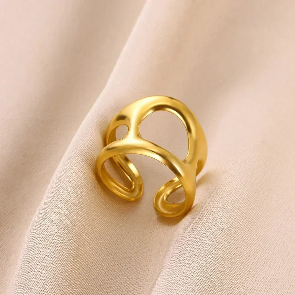 Stainless Steel Flower Open Rings For Women