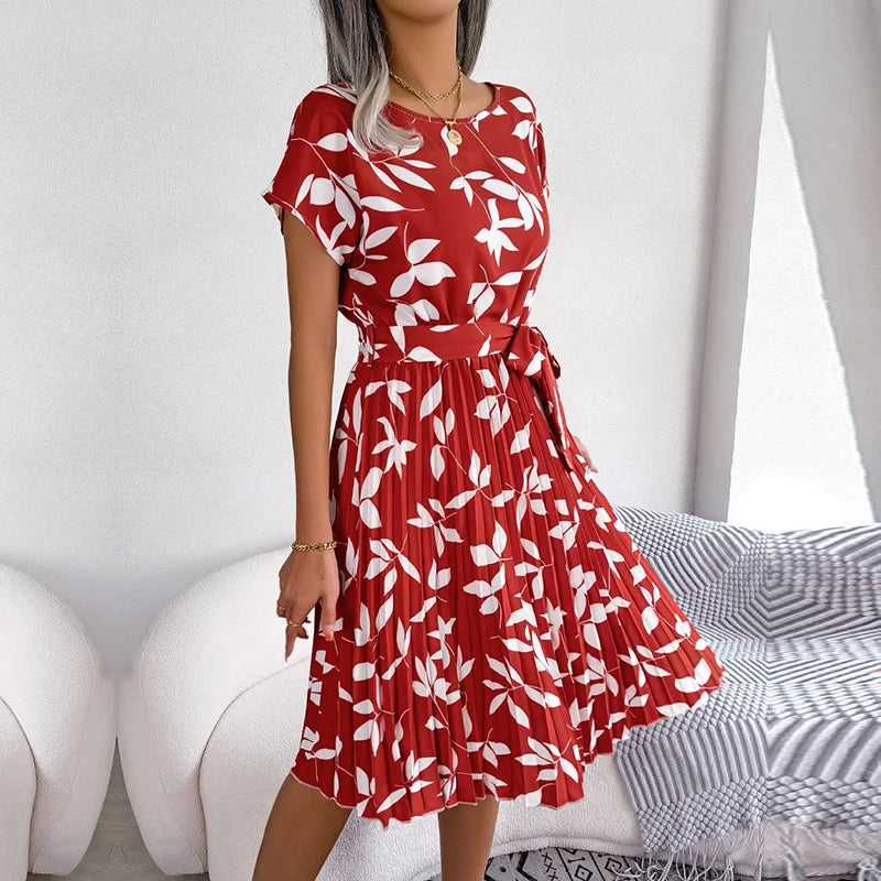 Women's Chic Floral Pleated A Line Dress