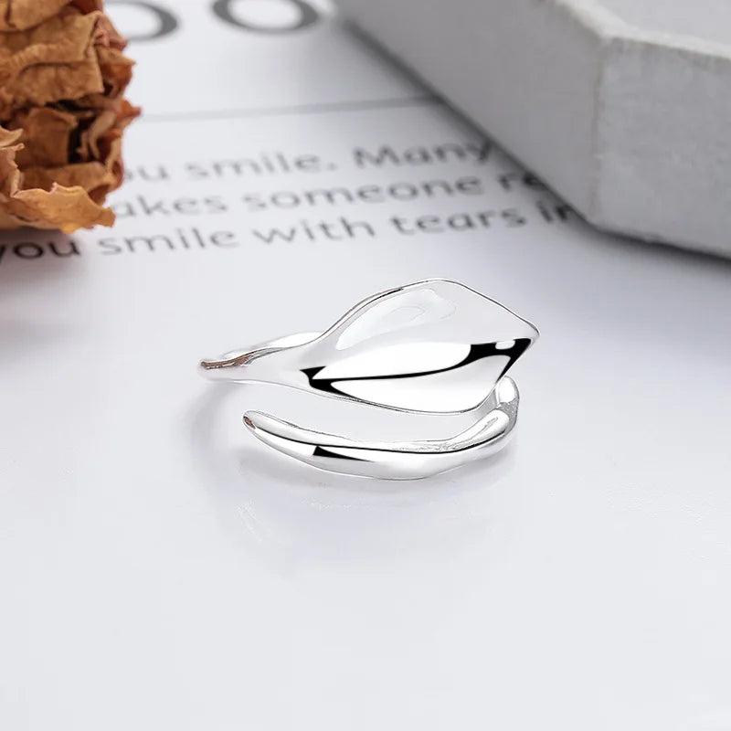 925 Sterling Silver Smooth Surface Leaf Rings for Women
