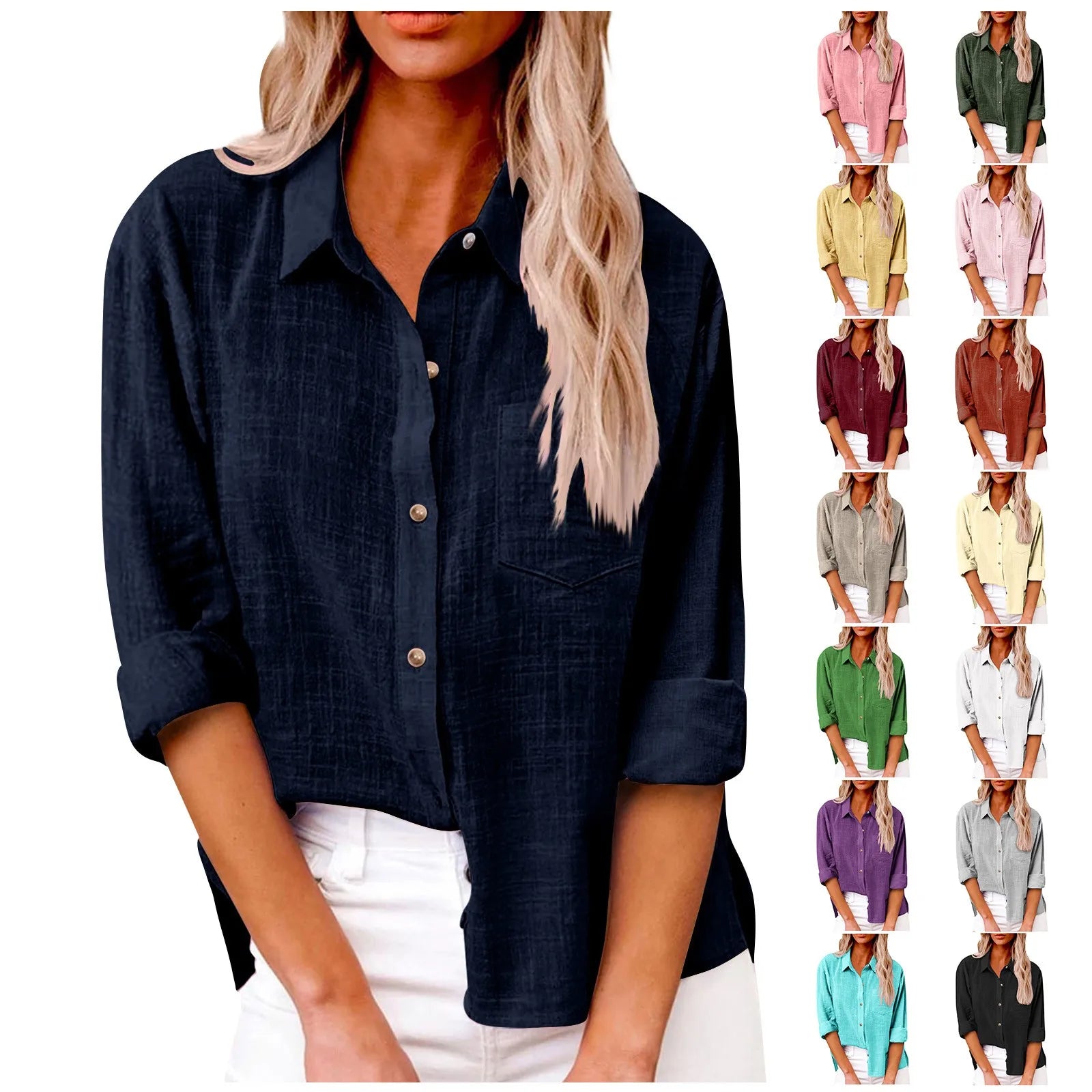 Women’s Long Sleeve Solid Color Dress Shirt