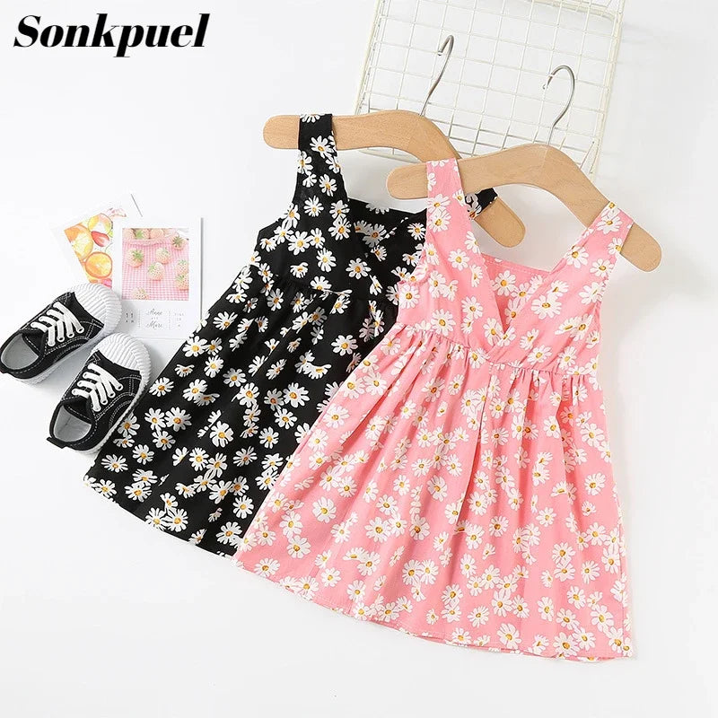 Baby Girls Sleeveless Flower Print Dresses