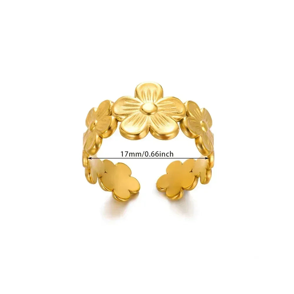 Stainless Steel Flower Open Rings For Women