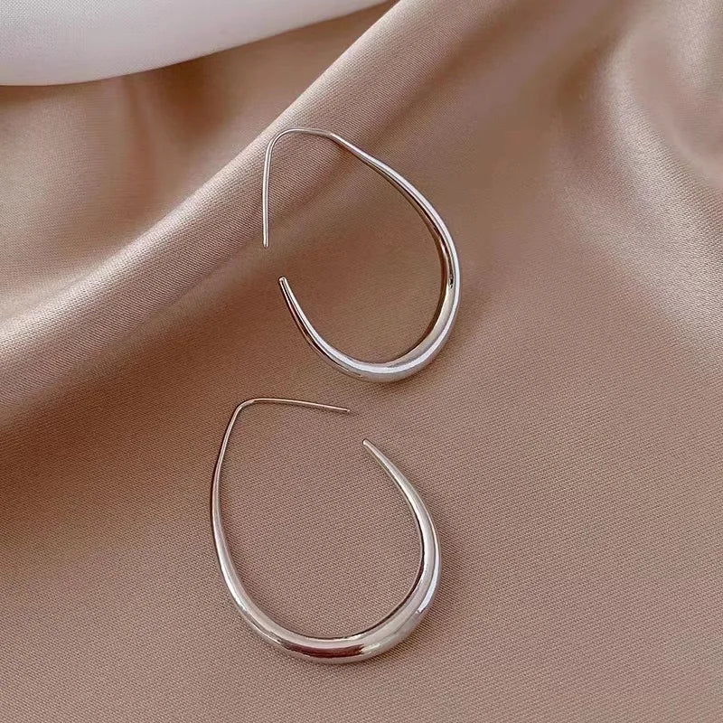 925 Sterling Silver Golden Ellipse Hoop Earrings For Women