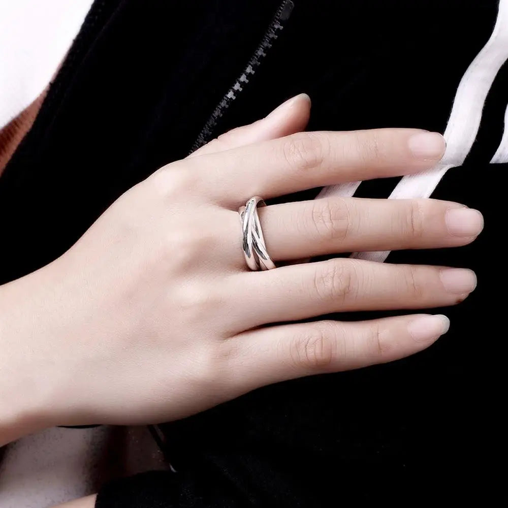 925 Sterling Silver Three Round Woman Rings