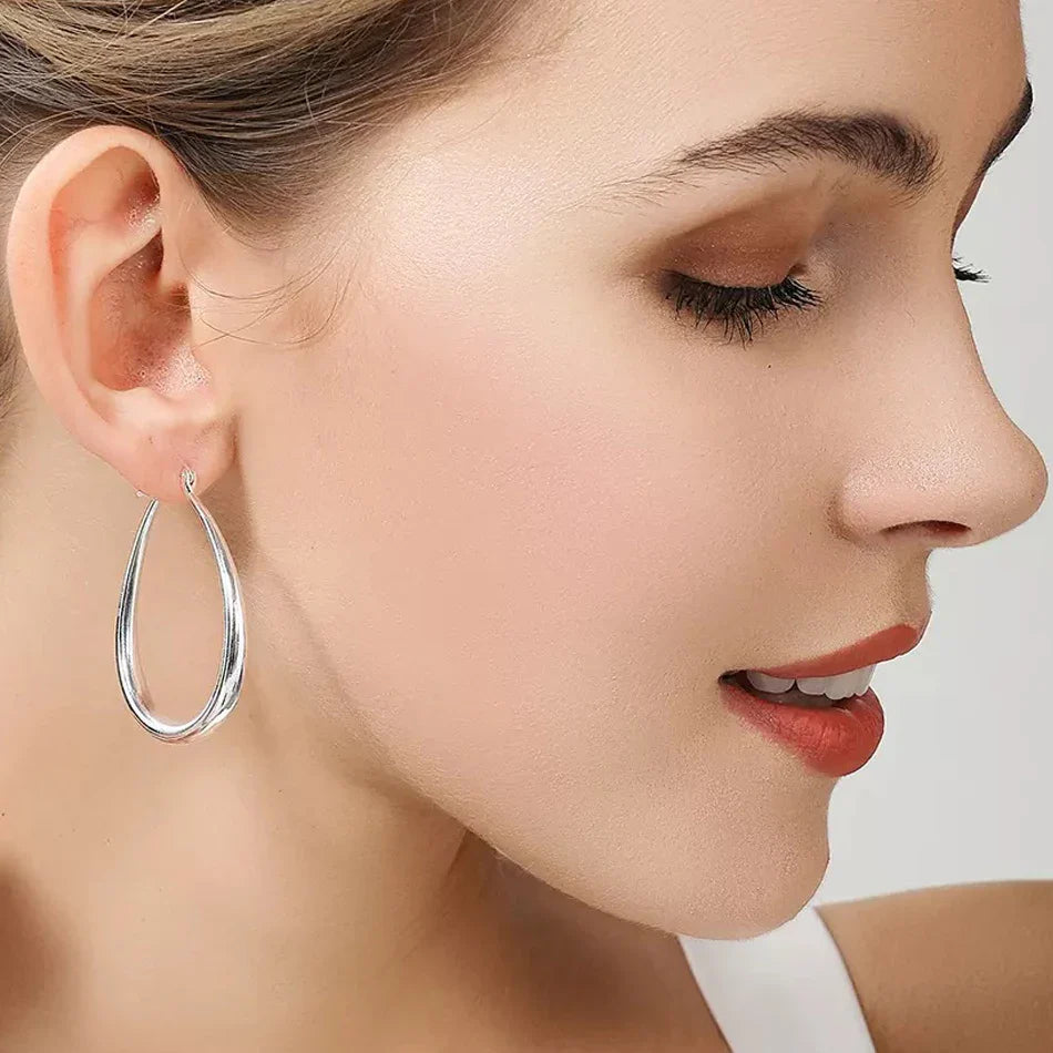Sterling Silver Earrings Simple Round Circle Hoop Earrings for Woman