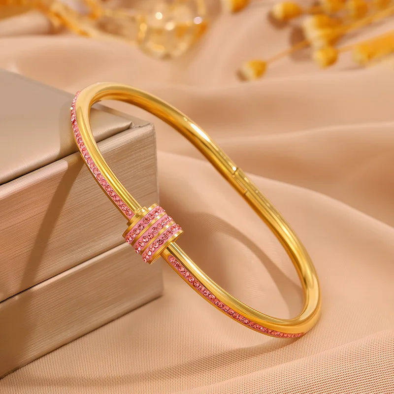 Five pc Sparkling Zirconia Stainless Steel Bracelet Set