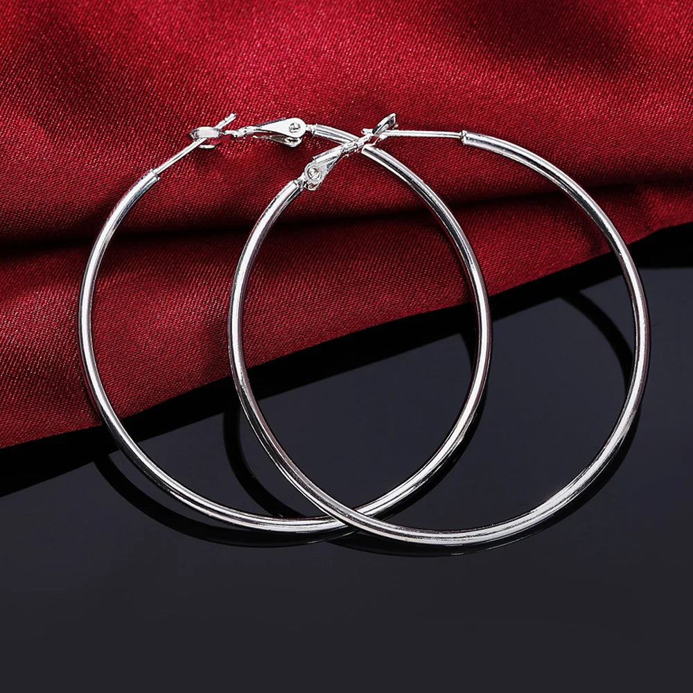Sterling Silver Earrings Simple Round Circle Hoop Earrings for Woman