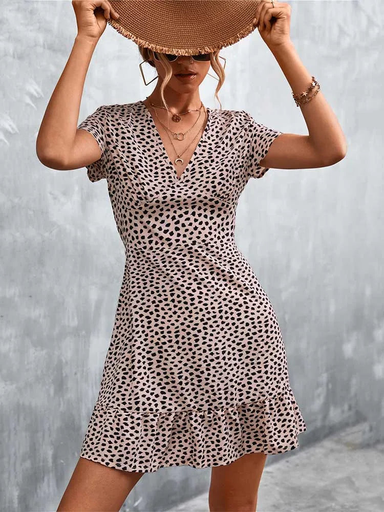 Women's V Neck Print Floral Party Dress