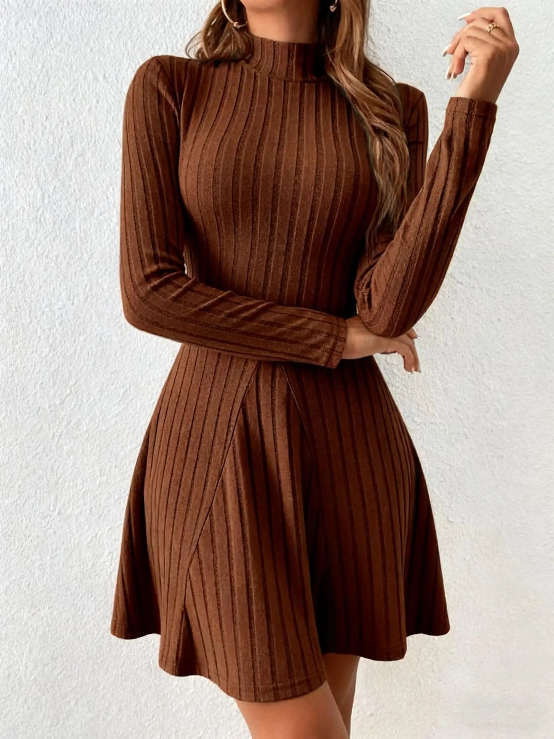 Women's slim fit half high collar A-line Dress