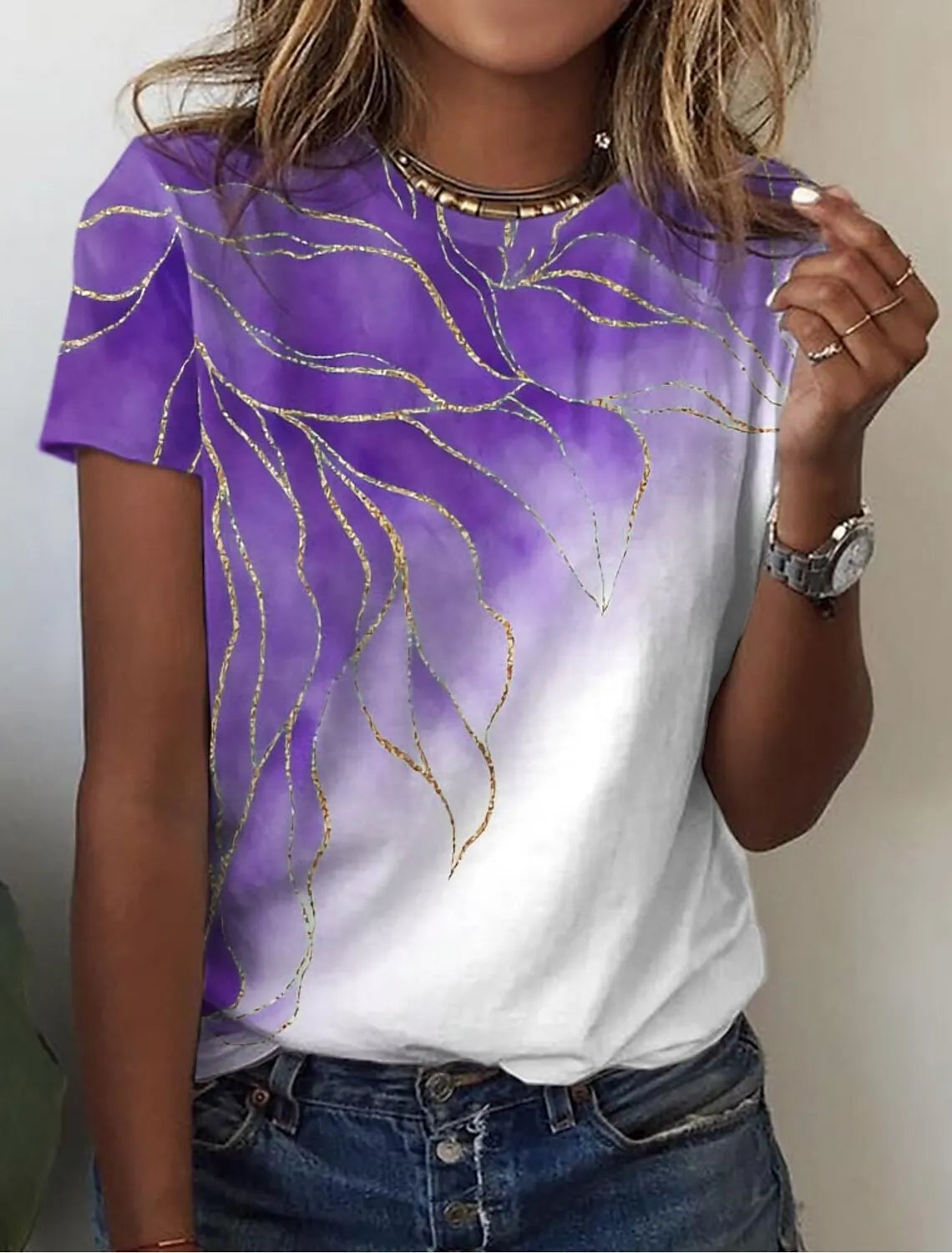 Women's 3d Print Floral Graphics Tee