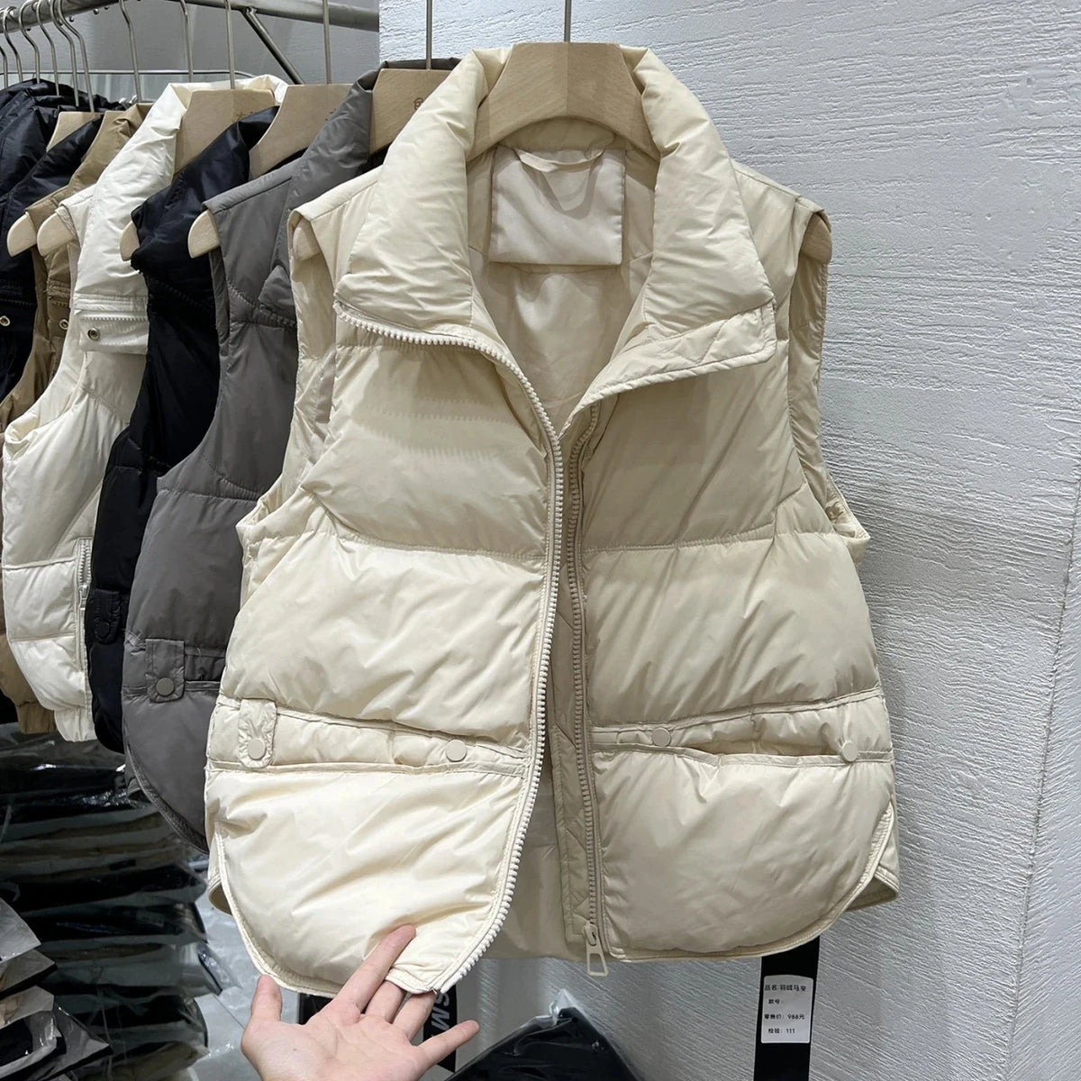 Down Cotton Vest Jacket Women Loose Stand Collar Vest Coat