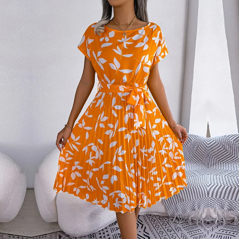 Women's Chic Floral Pleated A Line Dress