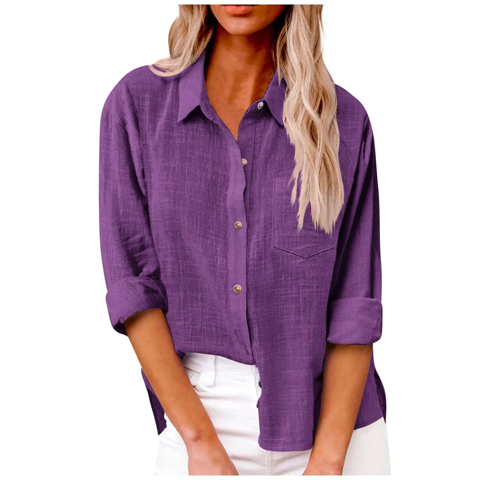 Women’s Long Sleeve Solid Color Dress Shirt