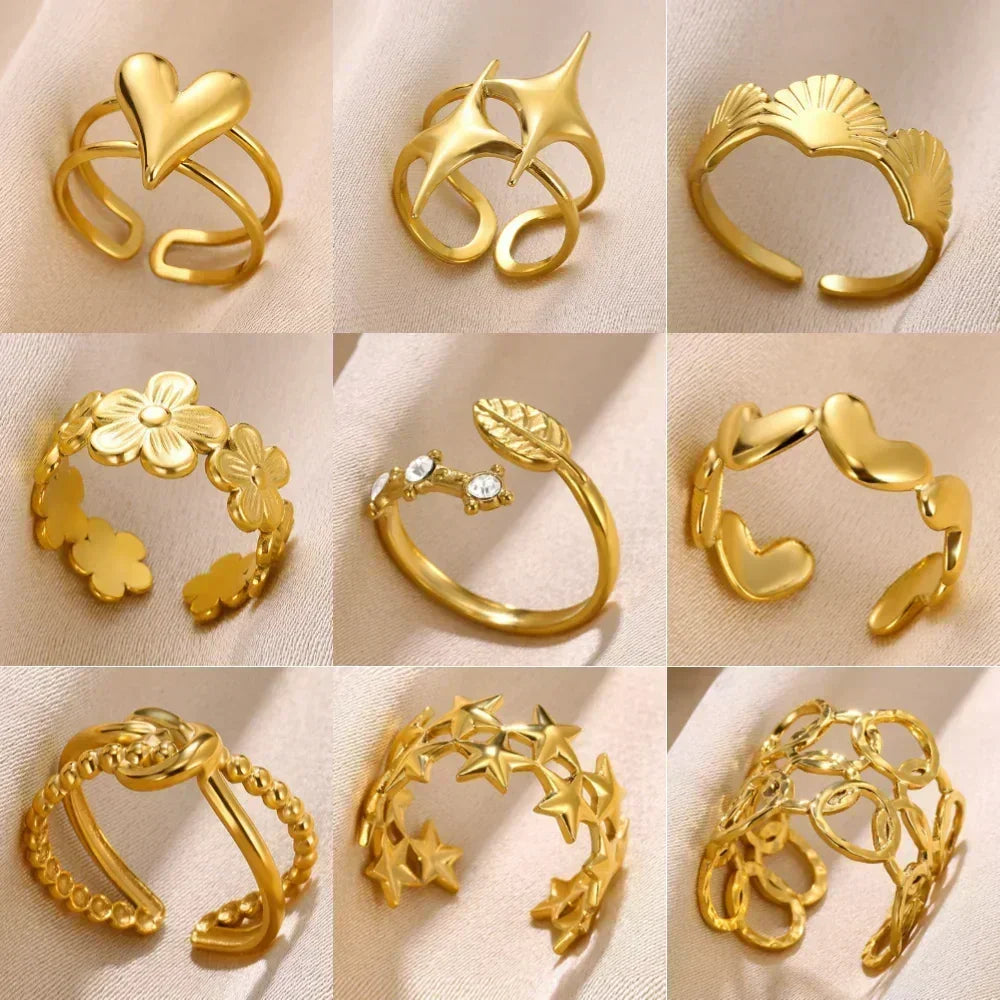 Stainless Steel Flower Open Rings For Women