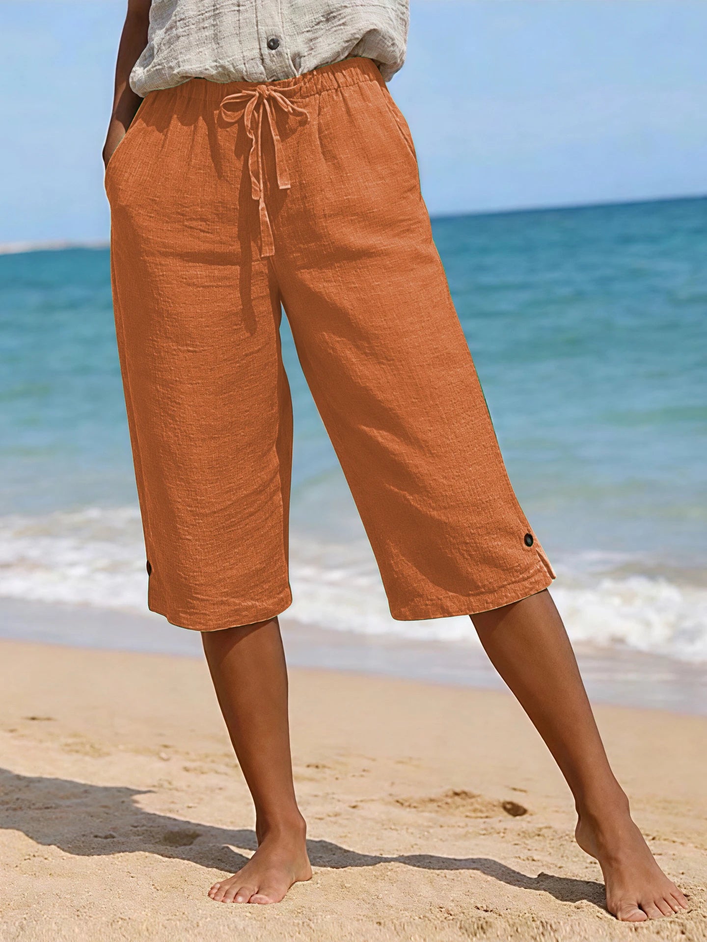 Women's Solid Color Cotton Linen, Loose Fit