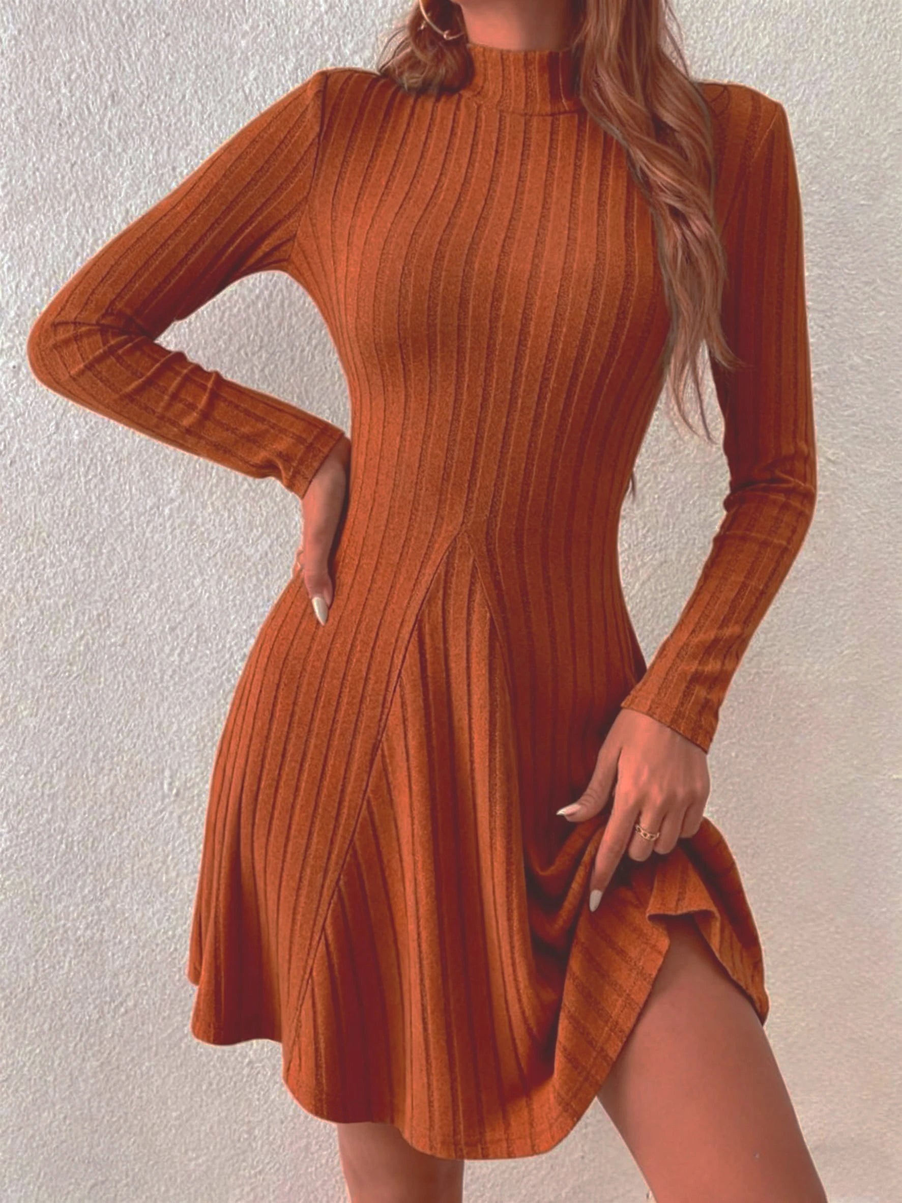 Women's slim fit half high collar A-line Dress