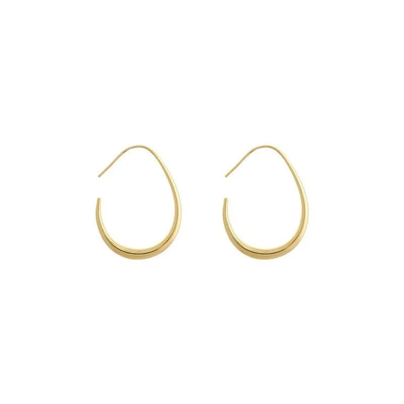 925 Sterling Silver Golden Ellipse Hoop Earrings For Women