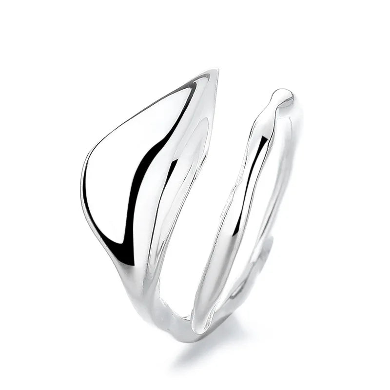 925 Sterling Silver Smooth Surface Leaf Rings for Women
