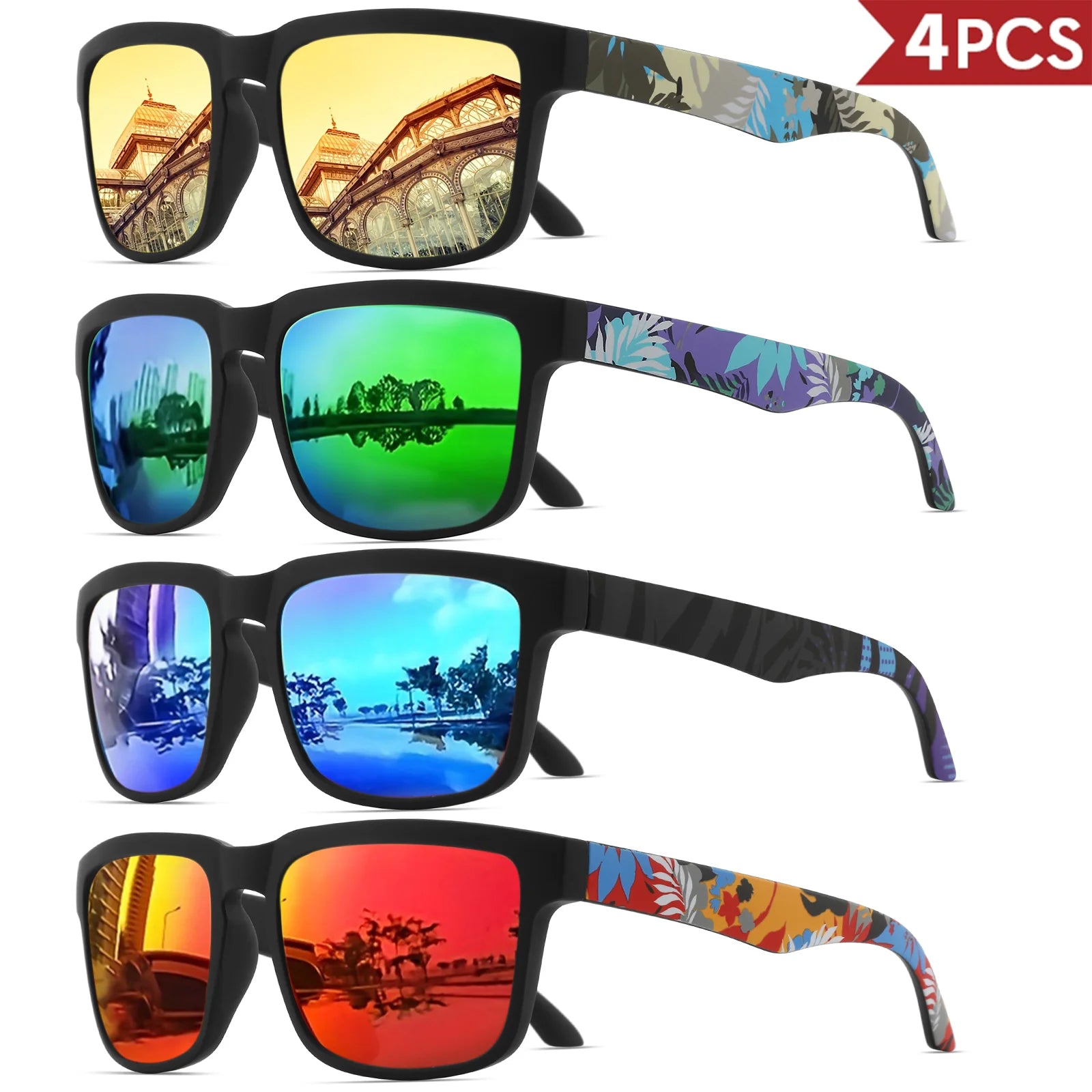 4PCS Square Sunglasses Designer Pattern