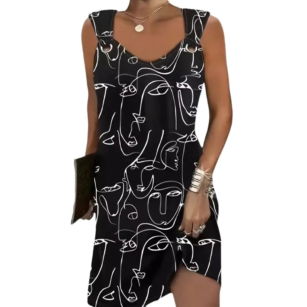 Women's Fashion 3D Pattern Button Dress