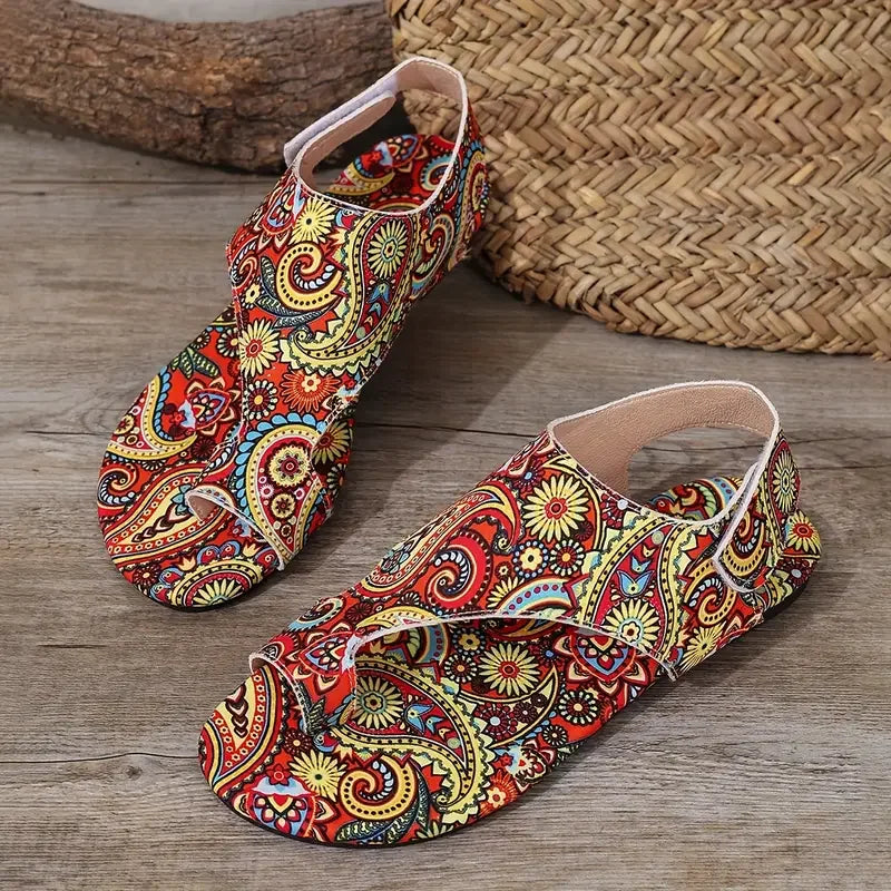 Women Sandals Comfortable Flats Sandals Printed Bohemia Roman Style Shoes
