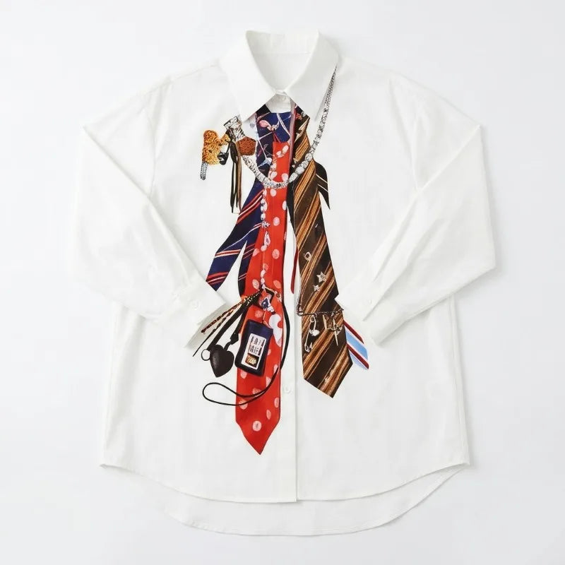 New Trendy Tie Printed White Shirts for Women