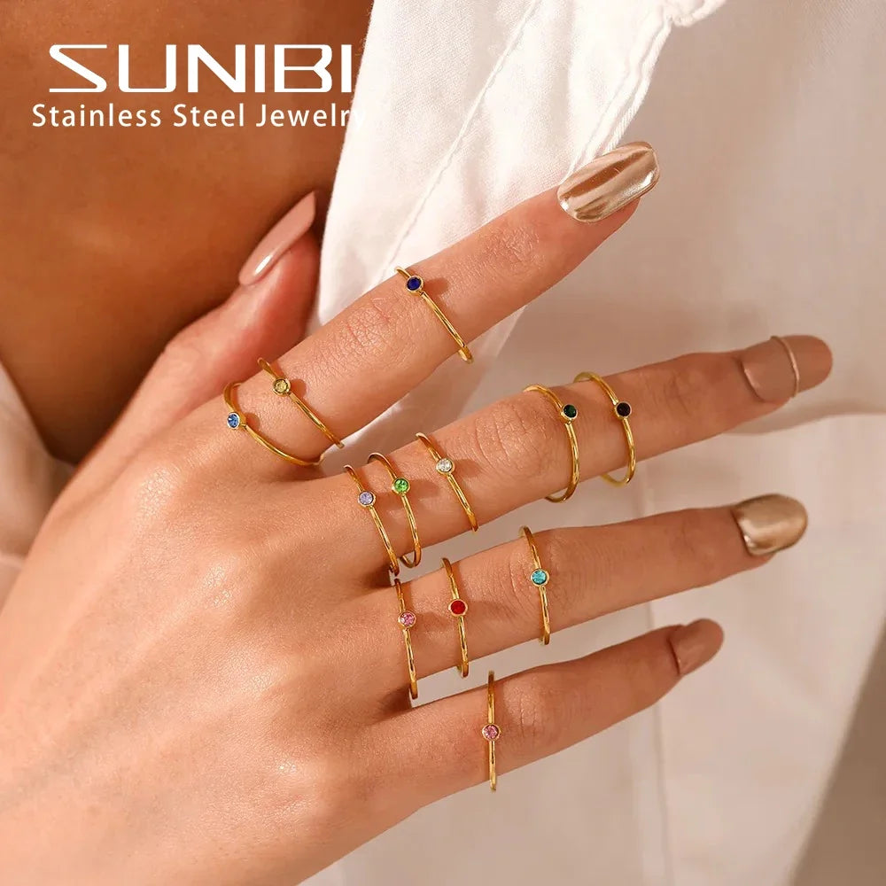 Stainless Steel Birthstone Rings for Women