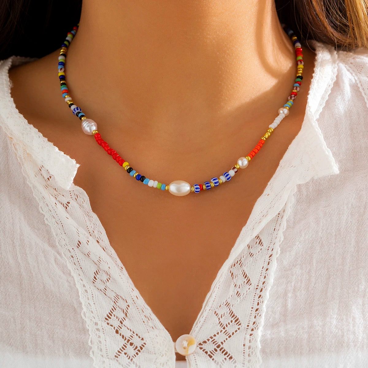 Fashion Colorful Seed Beads Chain Choker Necklace