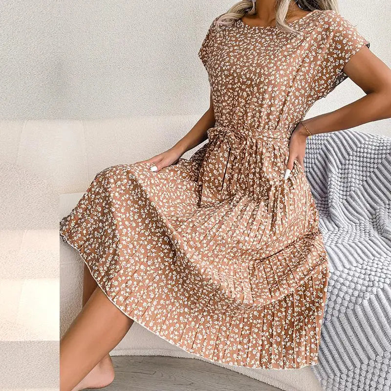 Women's Chic Floral Pleated A Line Dress