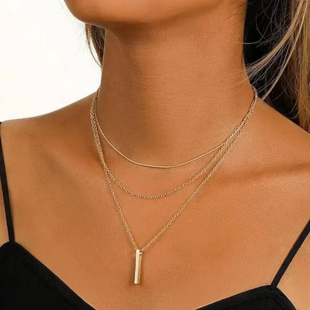 3pcs Gold Charm Necklace for Women Star Pearl Cross Pendant Necklaces