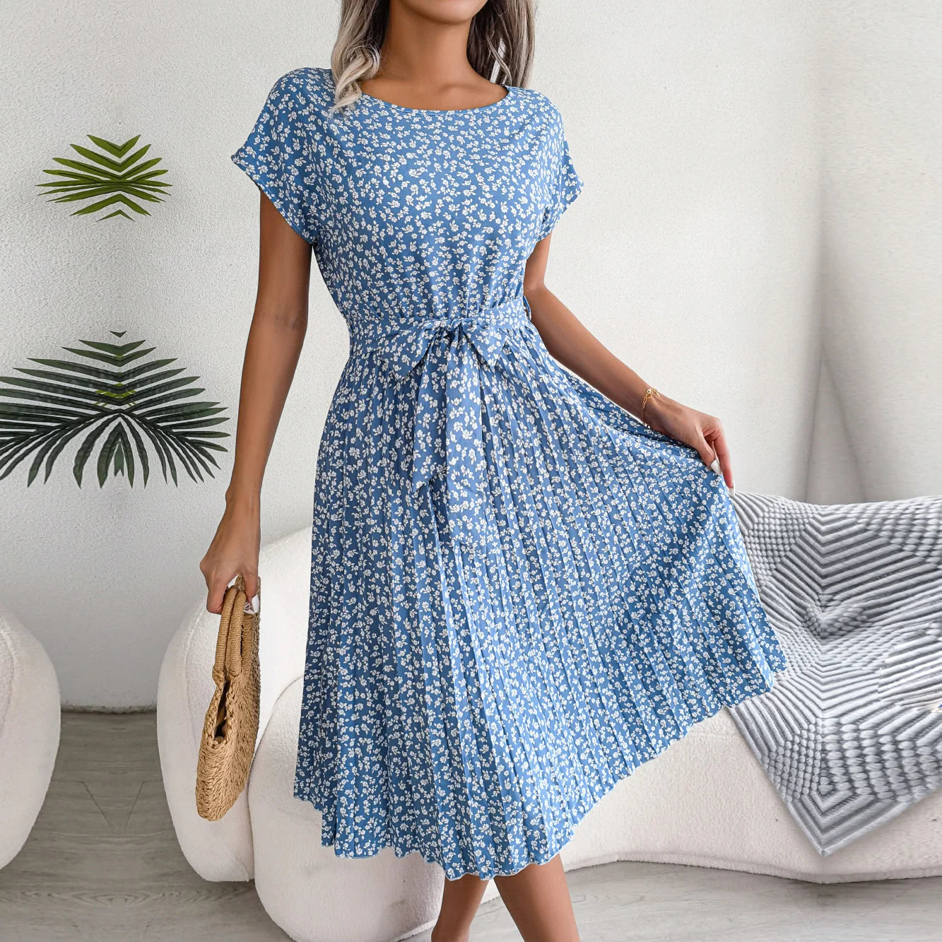 Women's Chic Floral Pleated A Line Dress