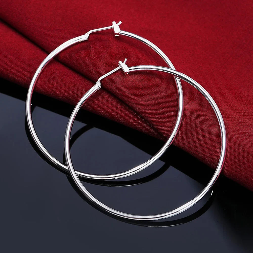 Sterling Silver Earrings Simple Round Circle Hoop Earrings for Woman