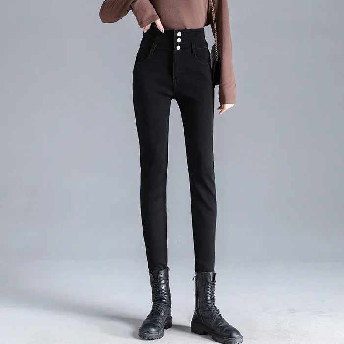 Women's High Waist Multi-button Slim Stretch Jeans