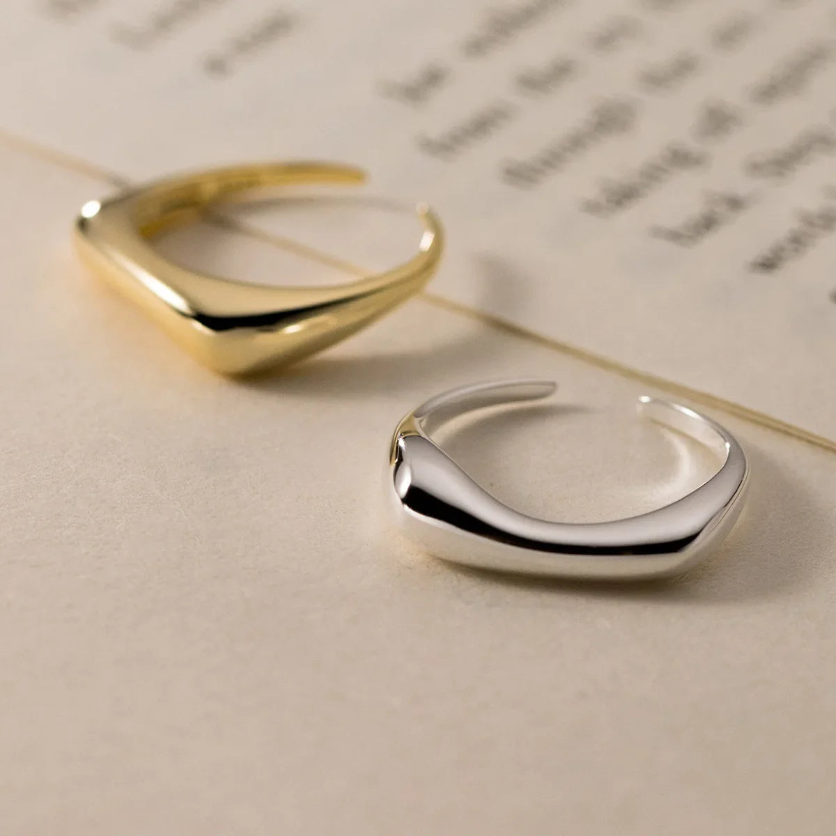 925 Sterling Silver Geometry Arc-Shaped Open Rings For Women