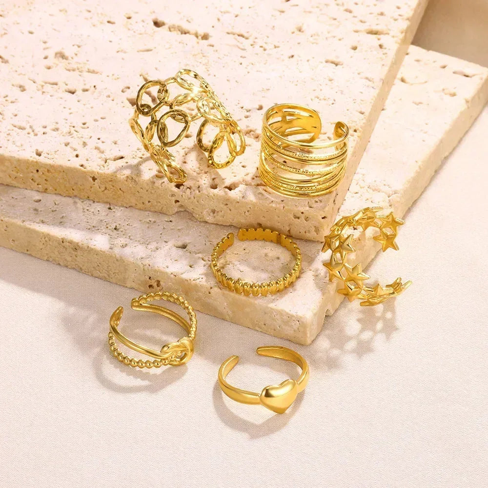 Stainless Steel Flower Open Rings For Women