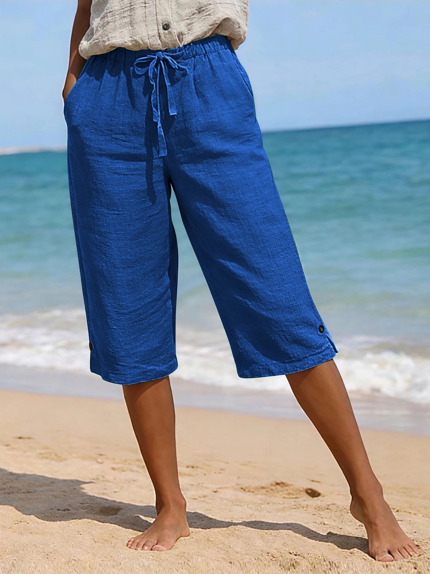 Women's Solid Color Cotton Linen, Loose Fit