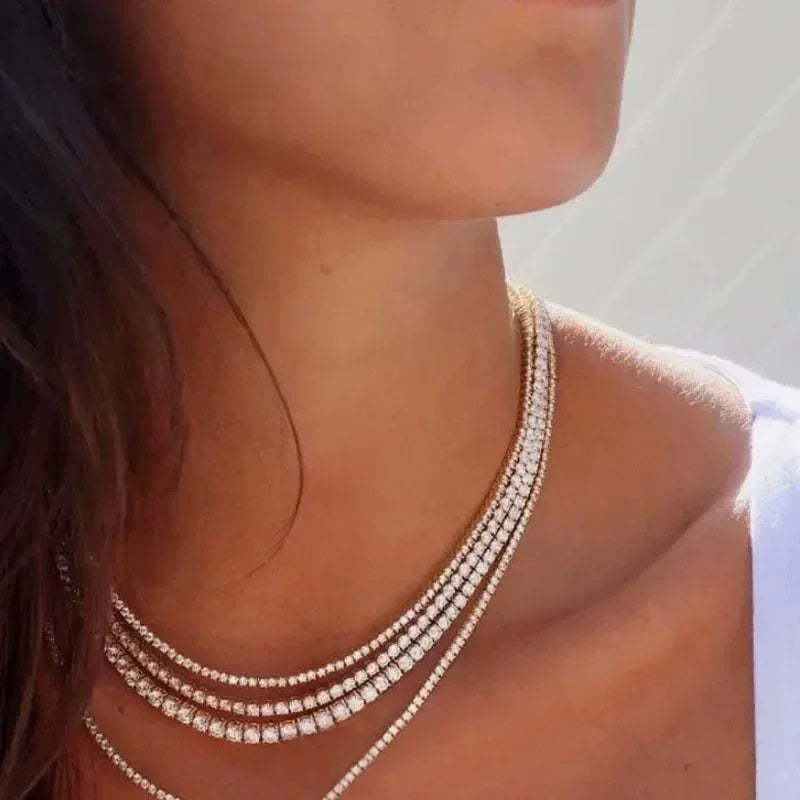 New S925 Sterling Silver Hip Hop Full CZ Choker Chain Necklace For Women