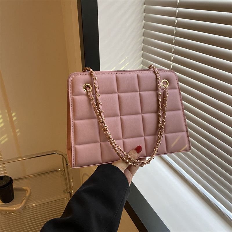 Women's Small Diamond-Pattern Embroidered Grid Shoulder Bag
