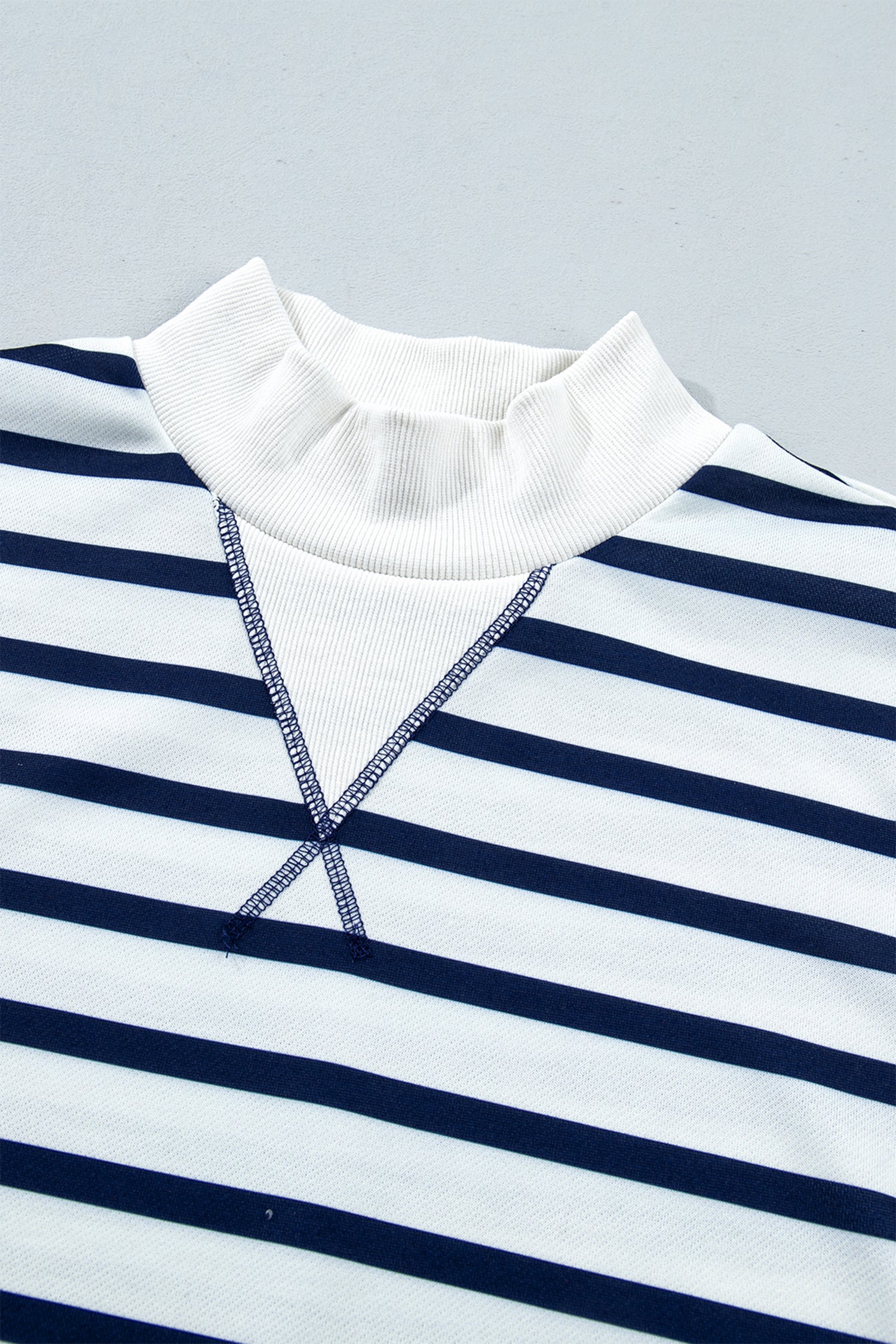 Stripe Ribbed Neck Long Sleeve Sweatshirt