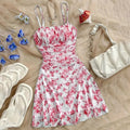 Boho Floral Spaghetti Strap Mini Dress – Ruche Ruffle Hem
