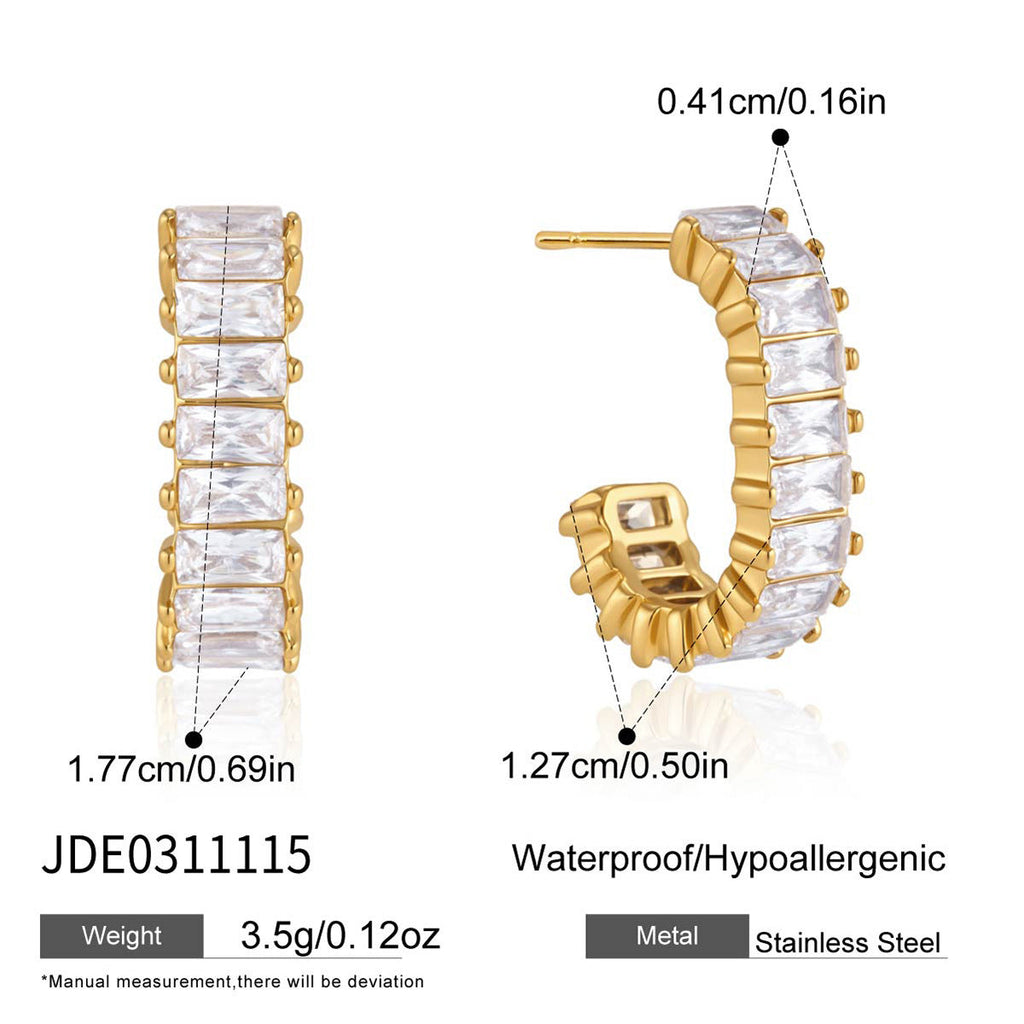 Baguette Zircon Huggie Earrings