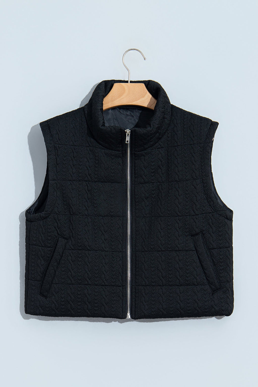 Solid Stand Collar Zip Up Puffer Vest