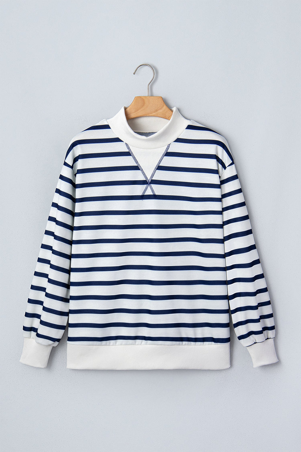 Stripe Ribbed Neck Long Sleeve Sweatshirt