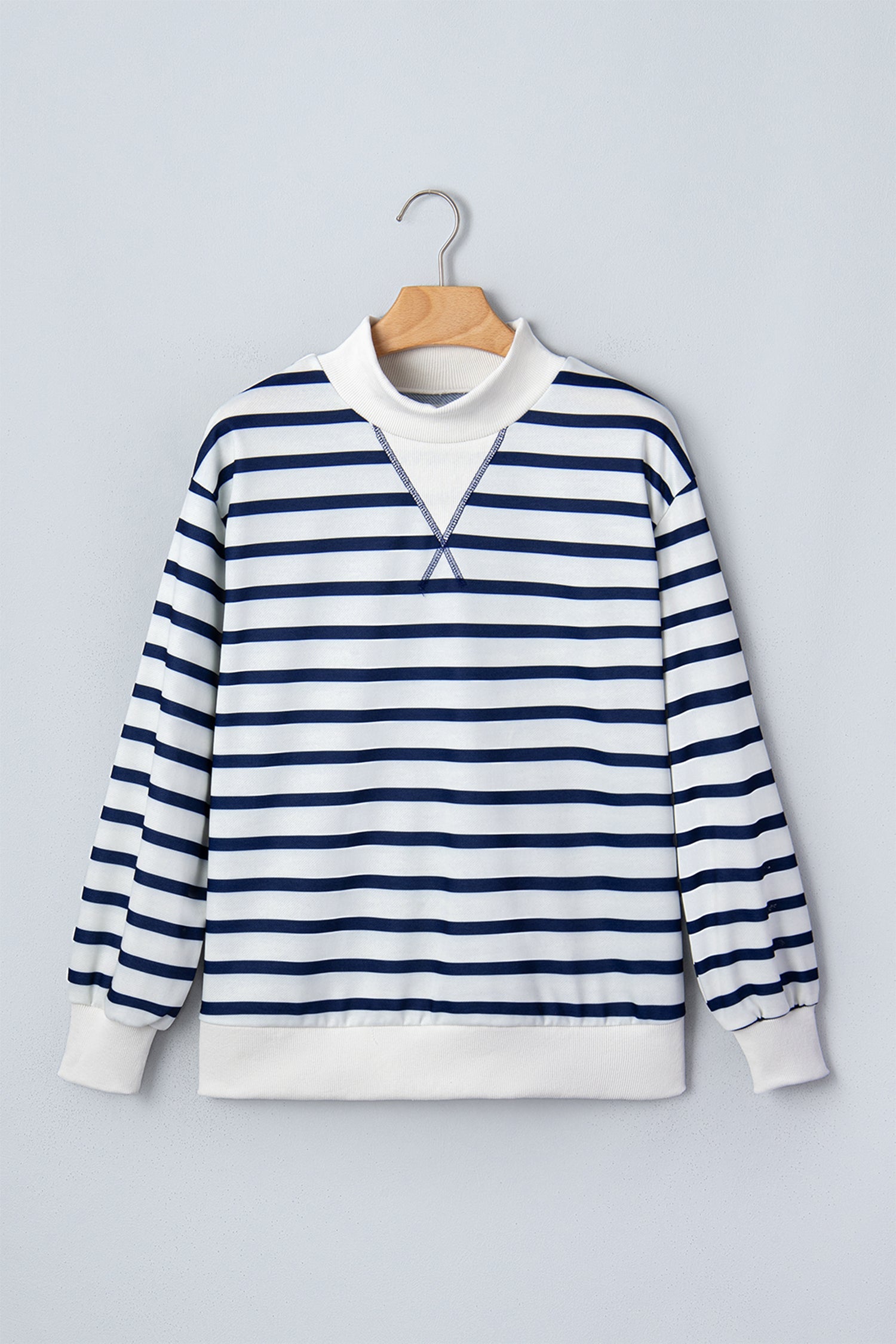 Stripe Ribbed Neck Long Sleeve Sweatshirt