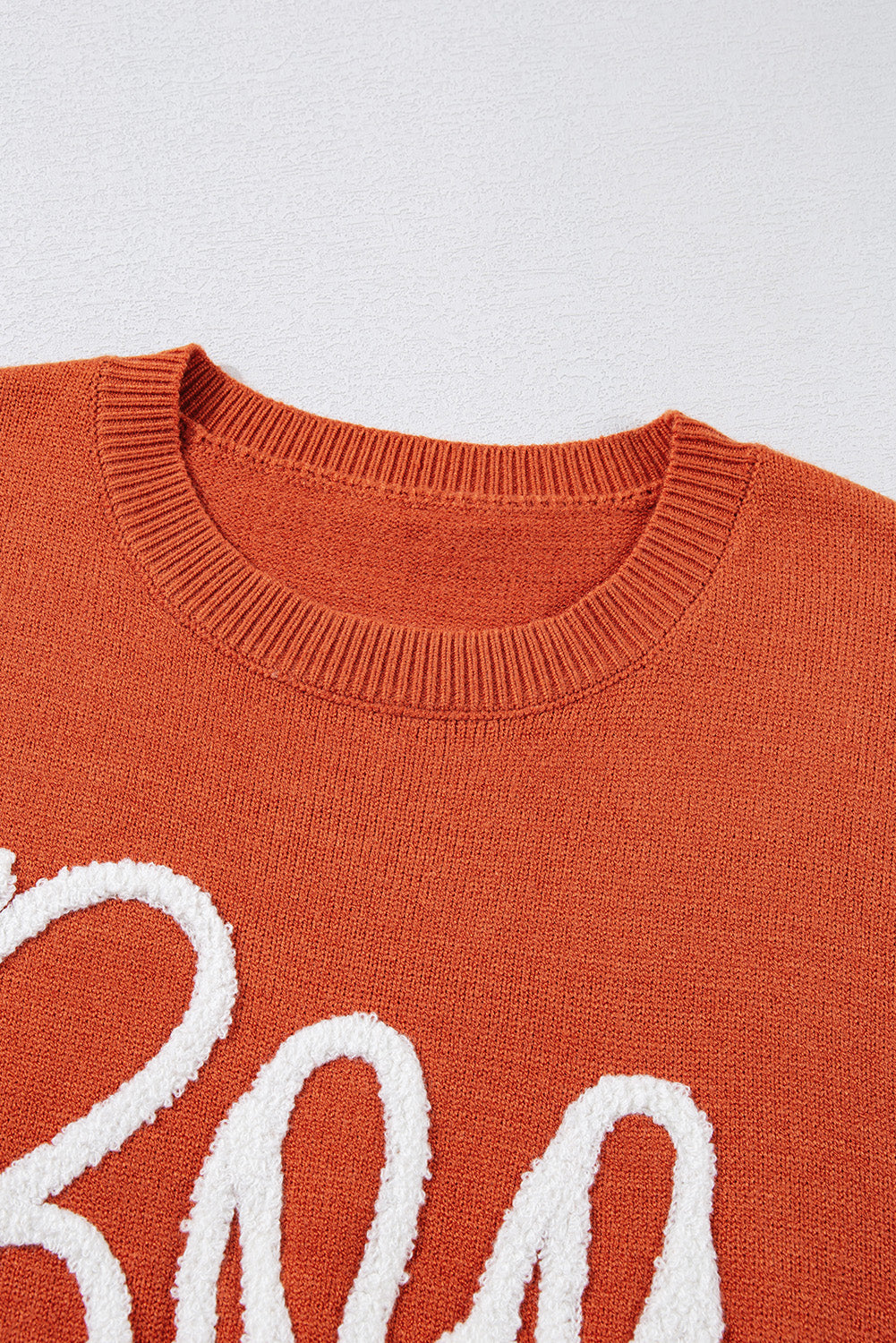 Halloween Boo Drop Shoulder Ribbed Trim Sweater