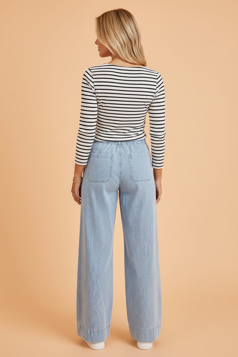 Denim Patch Pocket Straight Leg Jeans