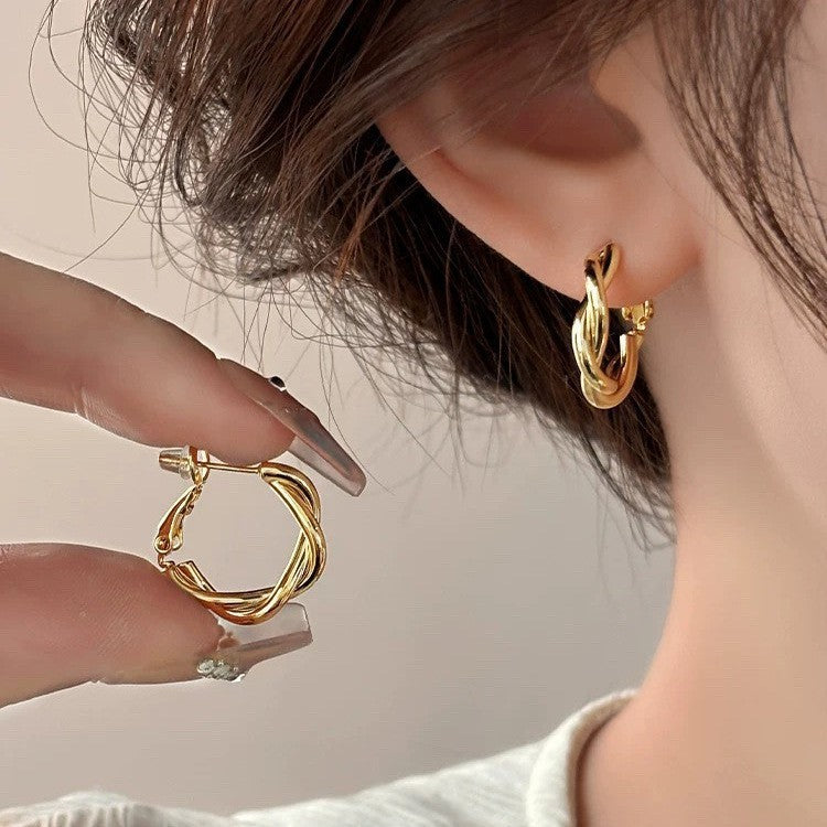 925 Gold Earrings Women's Retro